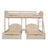 Full Over Twin & Twin Bunk Bed;  Velvet Triple Bunk Bed with Drawers and Guardrails