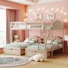 Full Over Twin & Twin Bunk Bed;  Velvet Triple Bunk Bed with Drawers and Guardrails