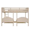 Full Over Twin & Twin Bunk Bed;  Velvet Triple Bunk Bed with Drawers and Guardrails