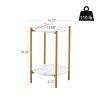 2-layer End Table with Tempered Glass and Marble Tabletop;  Round Coffee Table with  Metal Frame for Bedroom Living Room Office