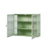 27.56"Glass Doors Modern Two-door Wall Cabinet with Featuring Three-tier Storage for Entryway Living Room Bathroom Dining Room