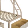 Full Over Twin & Twin Bunk Bed;  Velvet Triple Bunk Bed with Drawers and Guardrails