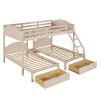 Full Over Twin & Twin Bunk Bed;  Velvet Triple Bunk Bed with Drawers and Guardrails