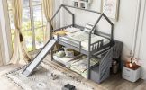 Twin-Over-Twin House Bunk Bed, Convertible Slide, Storage Staircase